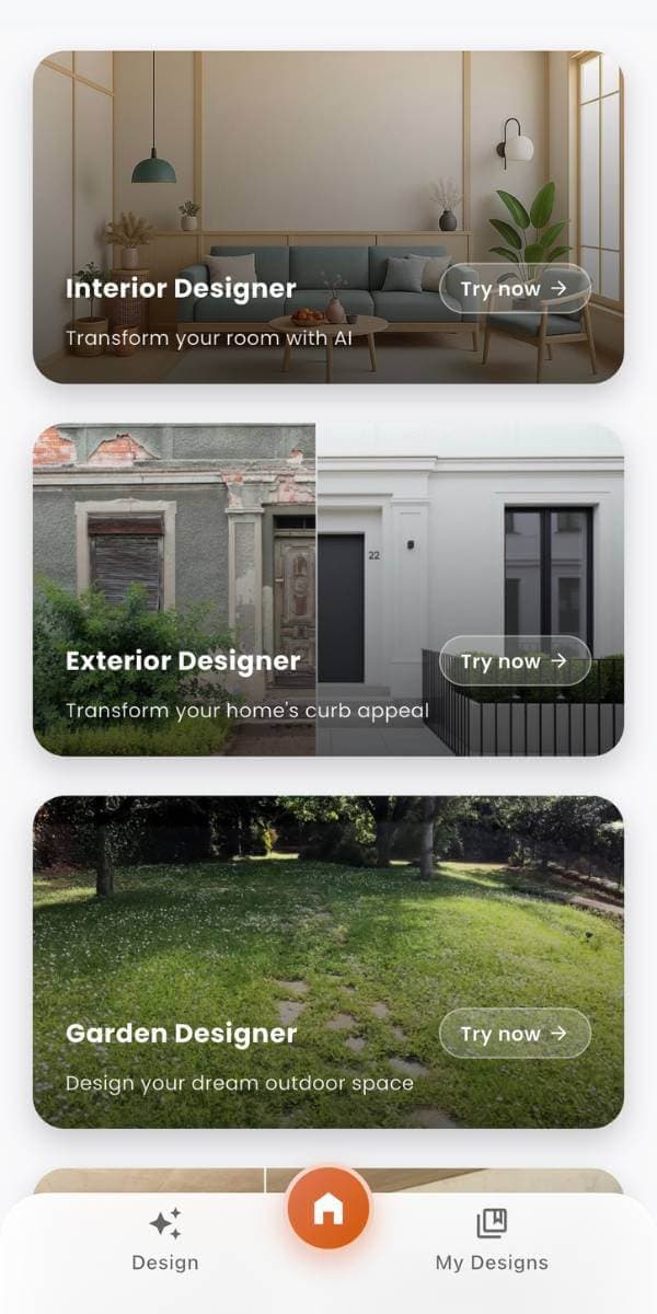 DecorAI AI interior design app preview — transform rooms instantly